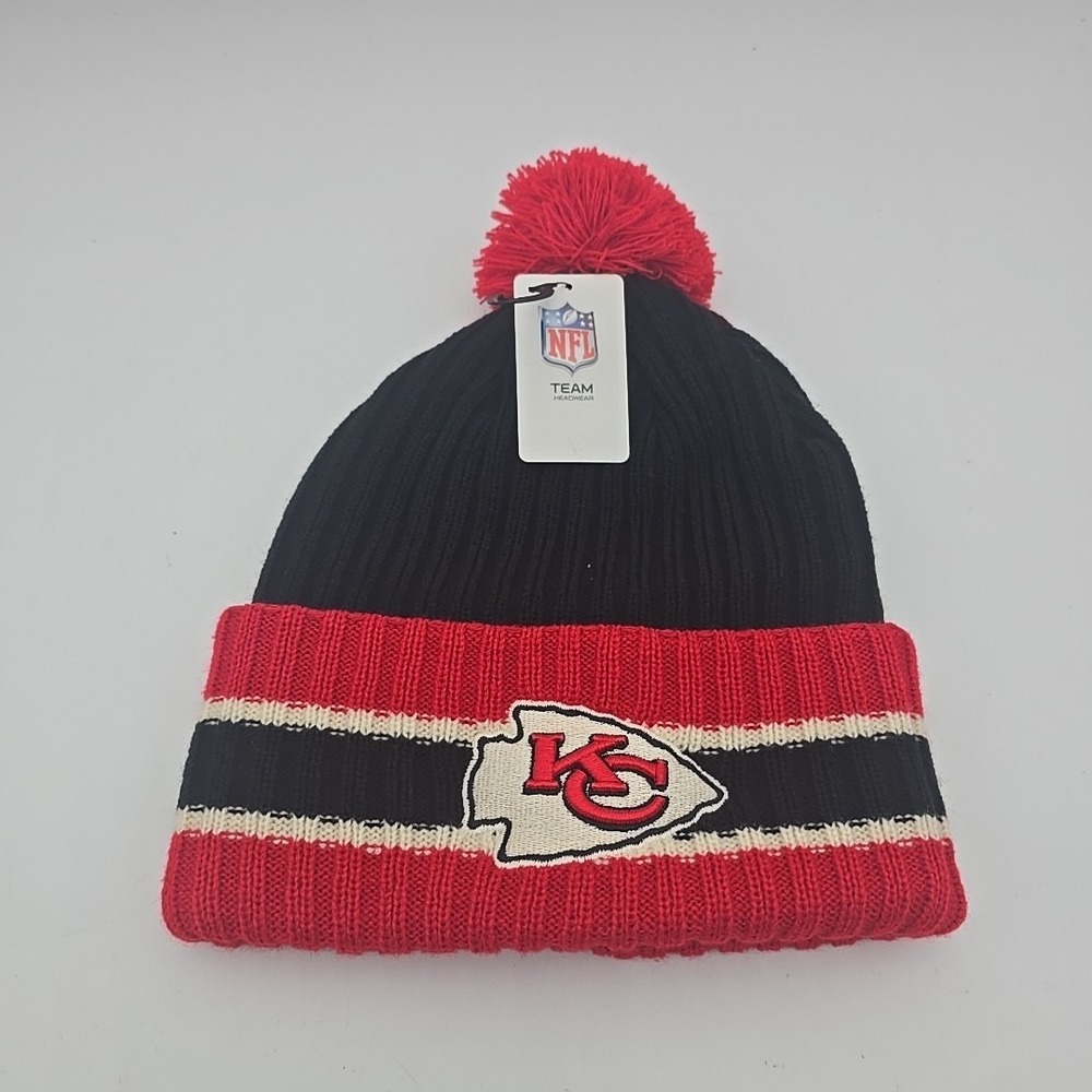 Kansas City Chiefs Black Red Pom Pom beanie Hat Adult One Size